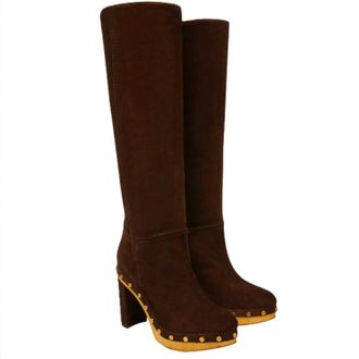 Veronica Beard Womens Glendale Suede Clog Knee Boots In Expresso