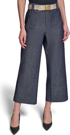 Karl Lagerfeld Belted Pinstripe Crop Denim Pants in Dark Wash at Nordstrom, Size 10