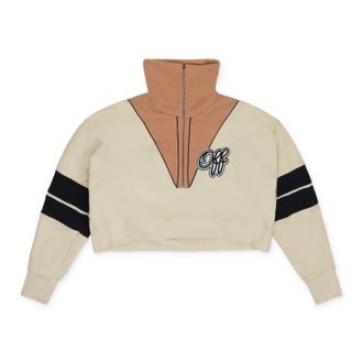 Off-white Cream Intarsia Crop Half Zip Sweater