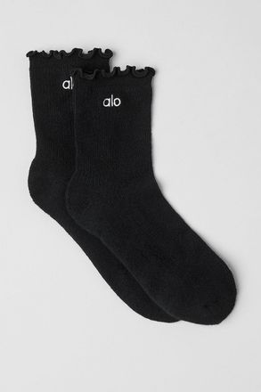 Alo | Womens Lettuce Edge Socks in Black, Size: S/M (5-7.5)