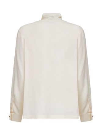 Max Mara Silk Charmeuse with Draped Foulard Collar Shirt - Ivory