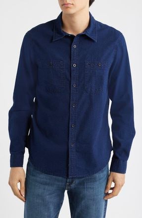 AG - Adriano Goldschmied Mason Cotton Seersucker Button-Up Shirt in Island Night at Nordstrom, Size Xx-Large
