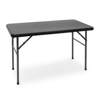 Relaxdays Relaxdays - Mesa Terraza Plegable Bastian, Rectangular, 74x121,5x61,5cm, Efecto Rat&aacute;n, Para Exterior, Mesita Jard&iacute;n, Negro