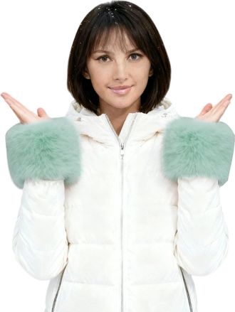 Lina & Lily Womens Winter Wrist Cuffs Warmers Faux Fur Fluffy (Mint Green)