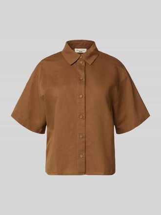 Marc O'Polo Denim Marc OPolo Denim Regular Fit Hemdbluse aus Leinen-Baumwoll-Mix in Mittelbraun, Gr&ouml;&szlig;e XL