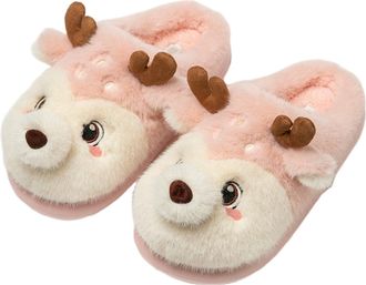 Generic Christmas Slippers for Women Men Cozy Winter Warm Shoes Cute 3D Animal Indoor Outdoor Comfortable Soft Footwear Pink