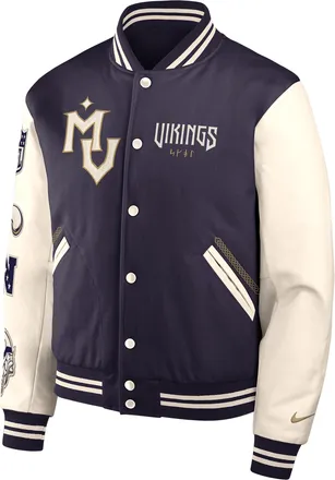 Nike Minnesota Vikings Rivalries Collection Nike Mens NFL Full-Snap Varsity Jacket in Purple | 05AI0KTZ9M-SZV