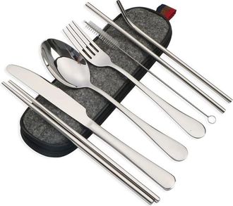 OEM Juego Port&aacute;til De Vajilla De Acero Inoxidable 304 Con Pajita, Palillos, Cuchillo, Tenedor Y Cuchara Sopera De Acero Inoxidable (juego Combinado De Sie