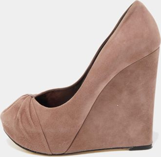 Gina Dusty Pink Pleated Suede Wedge Pumps