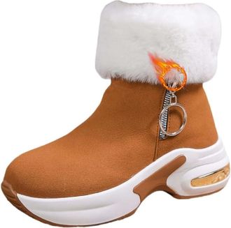 Generic POIOZXD Womens Winter Side-Zipper Fleece-Lined Warm Snow Boots Chunky Platform Winter Boots 3.15 Inch Height Increase Non-Slip Short Tube Plus Velvet 