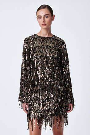 Trina Turk Satine Fringed Sequin Top in Black/gold at Nordstrom, Size 12