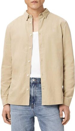 AllSaints Birchwood Fine Wale Corduroy Button-Up Shirt in Cord Brown at Nordstrom, Size Xx-Large