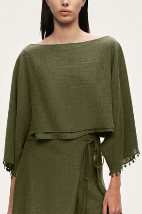 Nocturne Cropped Boat-Neck Blouse in Khaki at Nordstrom, Size Medium