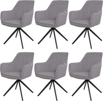 Hhg Hhg - Nunca Usado] Juego De 6 Sillas De Comedor 499, Silla De Cocina Reclinable Apoyabrazos, Giratoria Posici&oacute;n Coche Tela/textil, Gris Claro