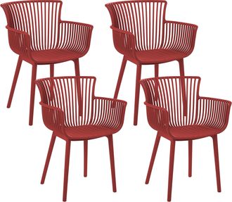 Beliani Conjunto De 4 Sillas De Comedor Rojo Pl&aacute;stico Reposabrazos Pesaro