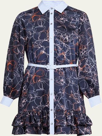 Cinq &agrave; Sept Malva Floral Linework Mini Shirtdress