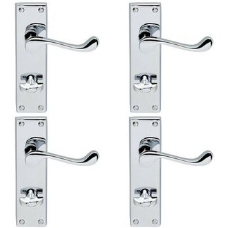 Loops 4x PAIR Victorian Scroll Lever on Bathroom Backplate 155 x 41mm Polished Chrome