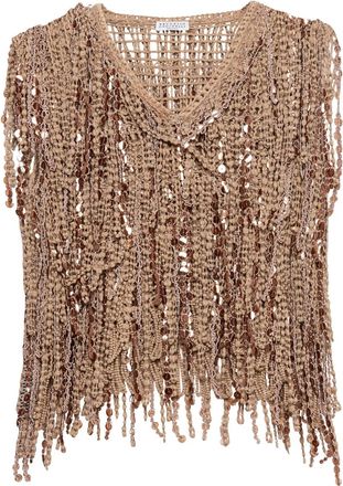 Brunello Cucinelli Top Dazzling Cascades - Marrone