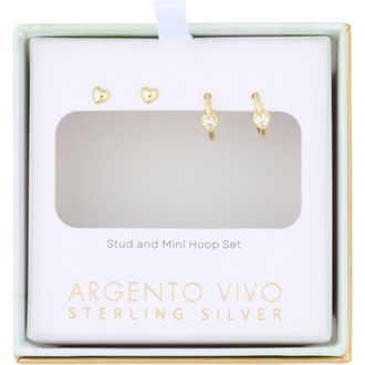 Argento Vivo Set of 2 Heart Stud & Cubic Zirconia Heart Huggie Hoop Earrings in Gold at Nordstrom Rack