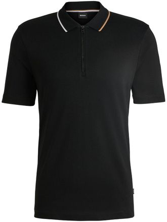 BOSS half-zip interlock-weave polo shirt - Black