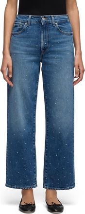 7 For All Mankind Stovepipe Embellished High Waist Ankle Straight Leg Jeans in Blue Shine at Nordstrom, Size 24