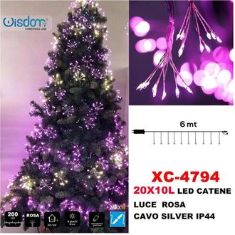 Trade Shop Trade Shop - Catena Luminosa 200 Led 20x10 Luce Rosa Cavo Silver Ip44 Xc-4794