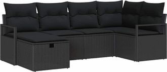 vidaXL Set Divano Da Giardino 6 Pz Nero Polyrattan Vidaxl