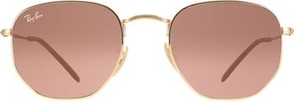 Ray-Ban Vierkant unisex gepolijst goud bruin gradi&euml;nt zeshoekige rb3548n