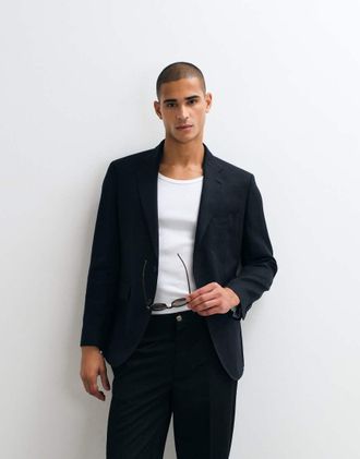 Mango Amalfi - Blazer da abito slim in misto lino blu navy in coordinato