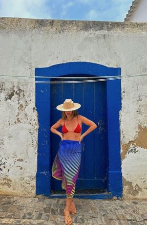 Lack of Color Color Print Long Scarf in Silk Blue at Nordstrom