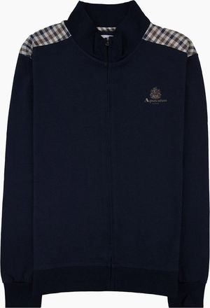 Aquascutum Mens Aquascutum Full Zip Club Check Mockneck Sweatshirt Navy 11 - Black - Size: 46/Regular
