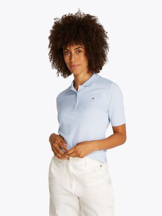 Tommy Hilfiger Poloshirt TOMMY HILFIGER Regular Fit Pique Premium Polo, Damen, Gr. XXXL(46), blau (breezy blau), Piqu&eacute;, Obermaterial: 95% Baumwolle, 5% Elasthan, uni