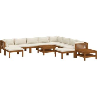 vidaXL Muebles De Jard&iacute;n 12 Pzas Cojines Crema Madera Maciza Acacia Vidaxl