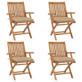 vidaXL Sillas De Jard&iacute;n Plegables 4 Uds Madera Maciza Teca Con Cojines Vidaxl