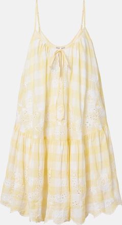 Juliet Dunn Embroidered checked cotton minidress