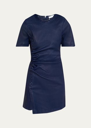 Paco Rabanne Ruched Leather Short-Sleeve Mini Dress