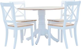 vidaXL Juego De Comedor 5 Piezas Madera Maciza De Caucho Blanco Marr&oacute;n Vidaxl