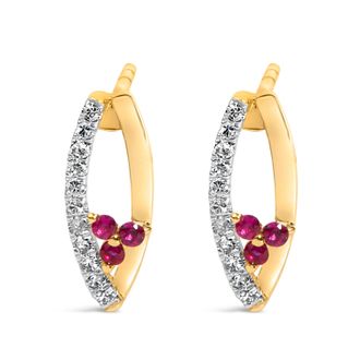 House of Brilliance 14K Yellow Gold Ruby and 1/10 Cttw Diamond Marquise Stud Earrings