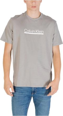 Calvin Klein Tops, Heren, Grijs, XL, Katoen, Grijze Print Korte Mouw T-shirt