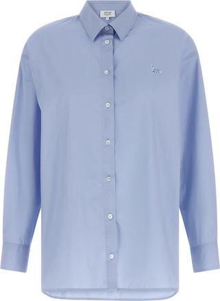 Maison Kitsun&eacute; Baby Fox Casual Shirt - Dames - Overhemden - Blauw - L - Katoen - Overhemden