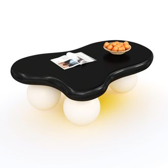 STILVORA Mesa De Centro Forma Nube Con Led 16 Colores, 4 Patas Redondas, Estilo Moderno, En Mdf, Negro Y Blanco, 95&times;62,5&times;32 Cm