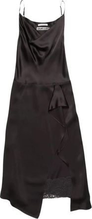 Acne Studios Vestido Midi con Volantes y Ribete de Encaje - Dresses - Mujer - Marr&oacute;n - M