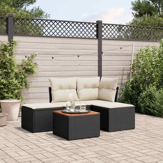vidaXL Set De Muebles De Jard&iacute;n 5 Pzas Y Cojines Rat&aacute;n Sint&eacute;tico Negro Vidaxl