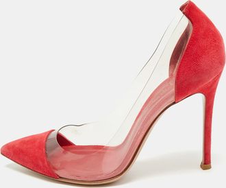 Gianvito Rossi Red Suede And Pvc Plexi Pumps