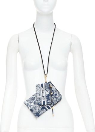 Dior Navy Blue Cotton 2021 Diortravel Toile De Jouy Technical Pouch (Authentic Pre-Loved)