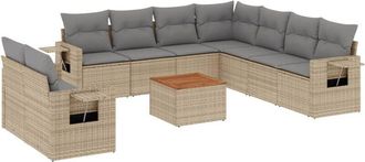 vidaXL Juego De Sof&aacute;s Jard&iacute;n Con Cojines Beige 10 Pzas Rat&aacute;n Sint&eacute;tico Vidaxl