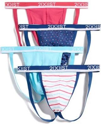 2(x)ist Assorted 4-Pack Stretch Cotton Jock Strap in Bluetopaz Rasberrywine at Nordstrom Rack, Size X-Large