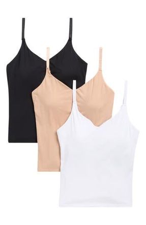 Lands End Soft Essential 3-Pack Everyday Cotton Camisoles in Clay/White/Black at Nordstrom Rack, Size X-Large