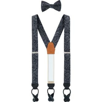 Trafalgar Store Sobee Paisley Silk Brace and Bow Tie Set in Black at Nordstrom