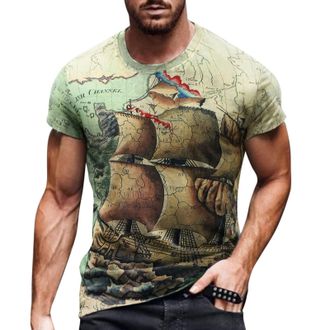 Generic Mens Spring and Summer Tops Shirt Casual Retro Distressed Printed Top Vintage Round Neck Short-Sleeved Shirt Top Mens Slim Fit Dress Shirt Patterned G